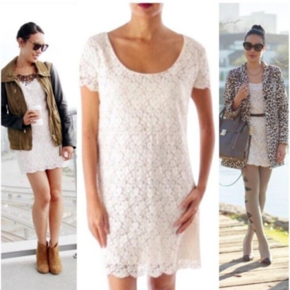 Talula Aritzia Belgravia White Lace Mini Dress Cap Sleeve Back Zipper Size 6 - Picture 12 of 12